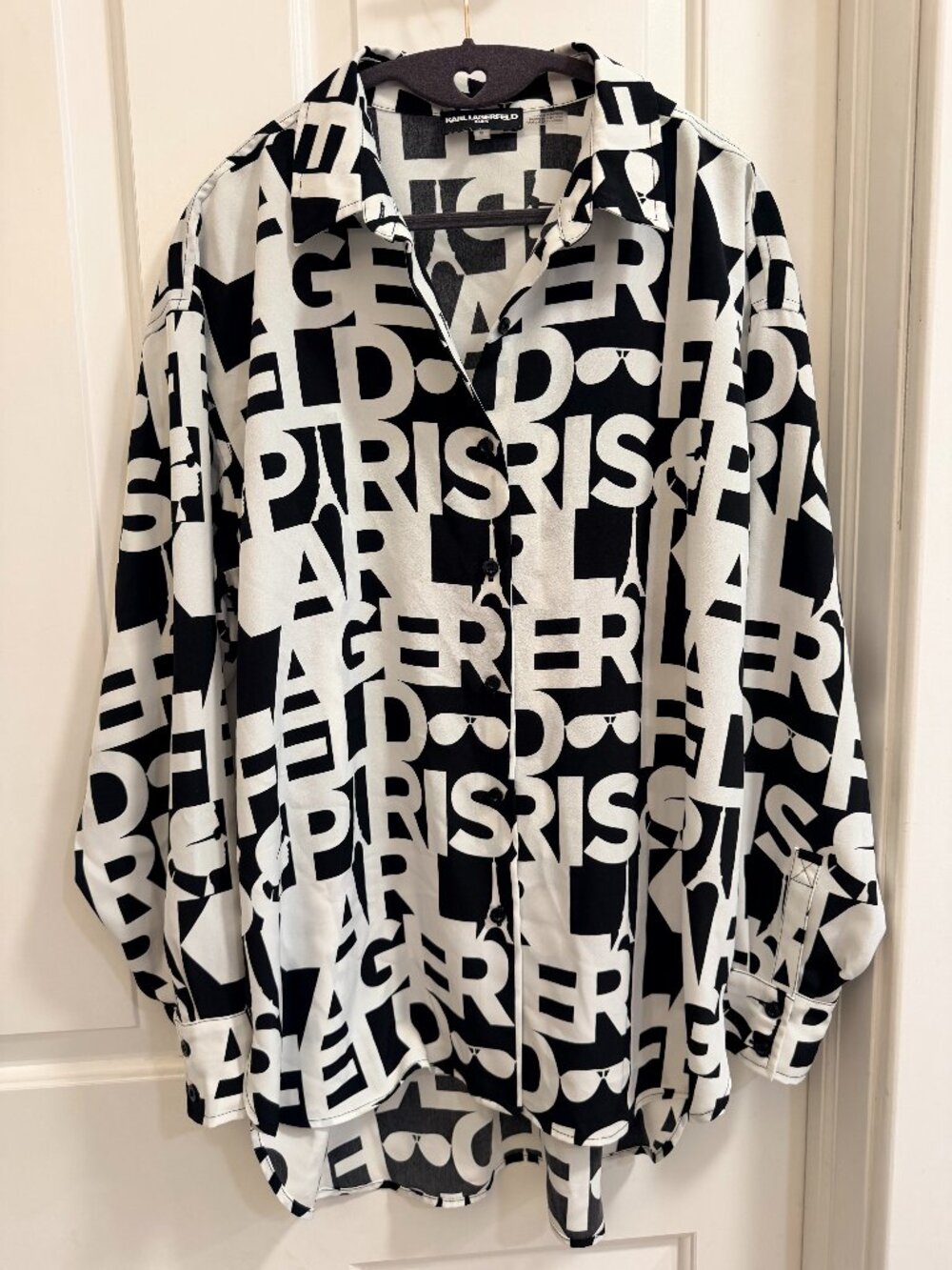 Karl Lagerfeld Paris Logo Print High-Low Tunic Blouse L